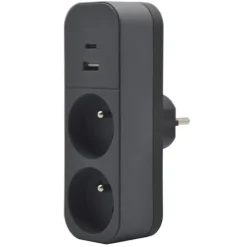 Biplite QUARX 2 prises + 1 USB-A + 1 USB-C Noire