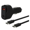Chargeur allume cigare 2 ports USB-C et USB EDENWOOD 83W et + Câble USB-C / USB-C 1M Noir