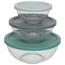 Lot de 3 saladiers verre + couvercles