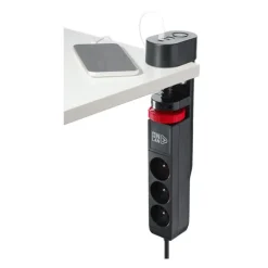 Multiprise bureau ONLAN 3 prises + 2 USB-A + 1 USB-C avec interrupteur Noire - Cable 2m