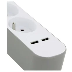 Multiprise CHACON 5 prises + 2 USB Grise et blanche - Cable 1.5m