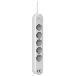 Multiprise LINK2HOME 5 prises + 2 USB-A + 1 USB-C avec interrupteur Blanc - Cable 1.5m