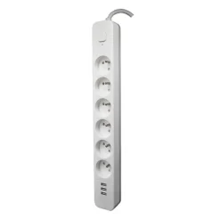 Multiprise QUARX 6 prises + 3 USB-A avec interrupteur Blanche - Cable 1.5m